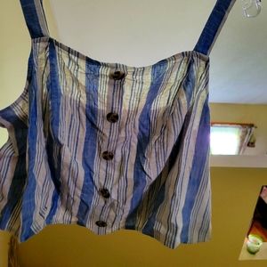 Blue and white striped crop-top w/ faux buttons